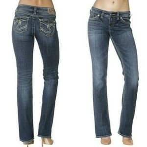 Silver Jeans Suki Mid Rise Contrast Stitching Distressed Slim Bootcut Jeans EUC